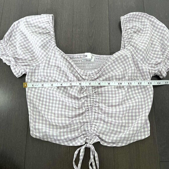 Women's Hollister Lavender Gingham Puffy Sleeve Size XS Crop Top - Picture 6 of 6